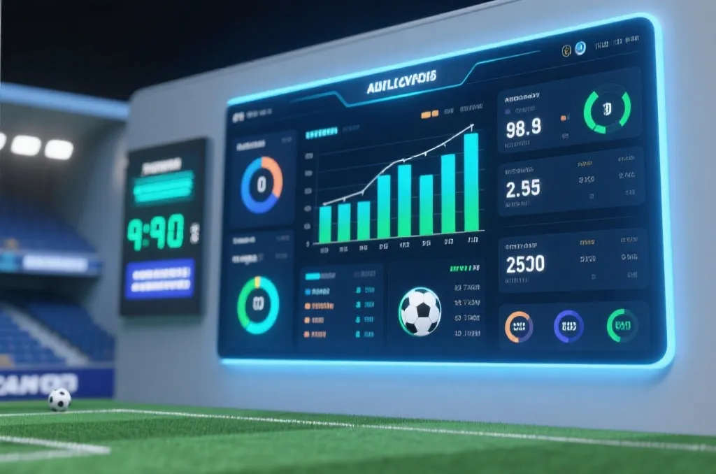 Sports analytics dashboard with soccer statistics and graphs